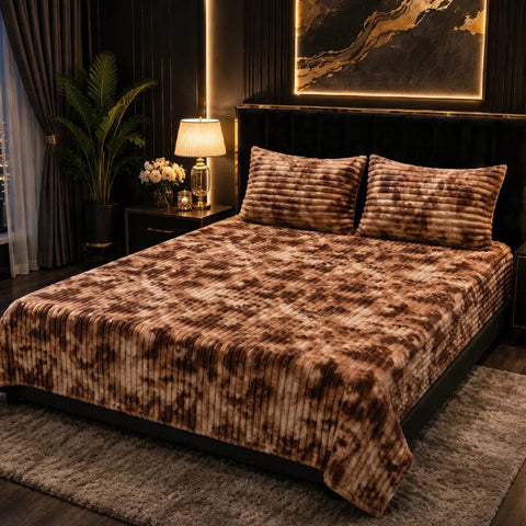 Luxury Brown Tie-Dye Fleece Bedsheet - The Linen House