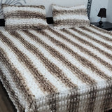 Luxury Brown & White Striped Fleece Bedsheet - The Linen House