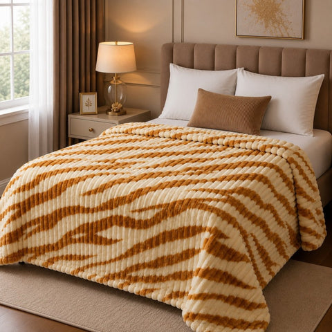 Luxury Brown Zebra Stripe Faux Rabbit Fur Blanket - The Linen House
