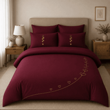 Luxury Burgundy Heart Embroidered Bedding Set - The Linen House
