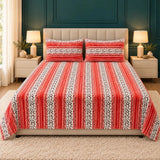 Luxury Coral Red Speckled Stripe Fleece Bedsheet Set - The Linen House
