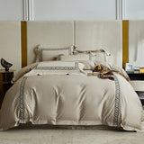 Luxury Cotton Satin Circle Embroidered Duvet Set - The Linen House