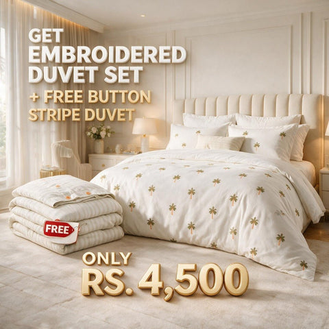 Luxury Embroidered Duvet Set + FREE Button Stripe Duvet - The Linen House