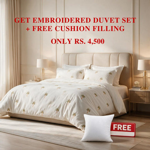 Luxury Embroidered Duvet Set with FREE Cushion Filling - The Linen House