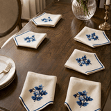 Luxury Embroidered Table Runner – White with Blue Floral Detailing - The Linen House