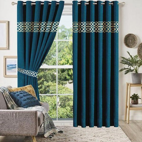 Luxury Geometric Embroidered Curtain Pair (Pack of 2) - The Linen House