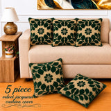 Luxury Green & Gold Velvet Jacquard Cushion Cover(Pack of 5) - The Linen House