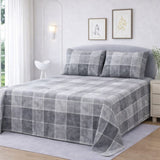 Luxury Grey Checkered Plush Printed Bedsheet (3pcs) - The Linen House