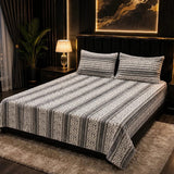 Luxury Grey Leaf Stripe Fleece Bedsheet - The Linen House