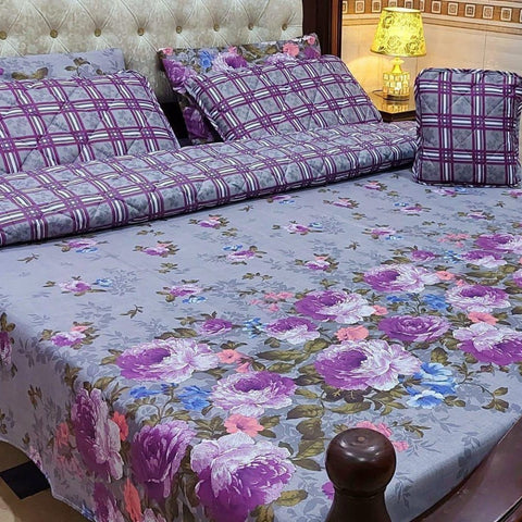 Luxury Grey & Purple Floral 7Pc Bedspread Set - The Linen House