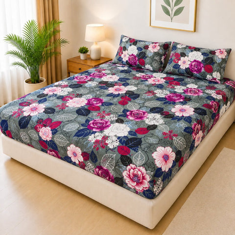 Luxury Grey Rose Floral Waterproof Fitted Mattress Cover - The Linen House