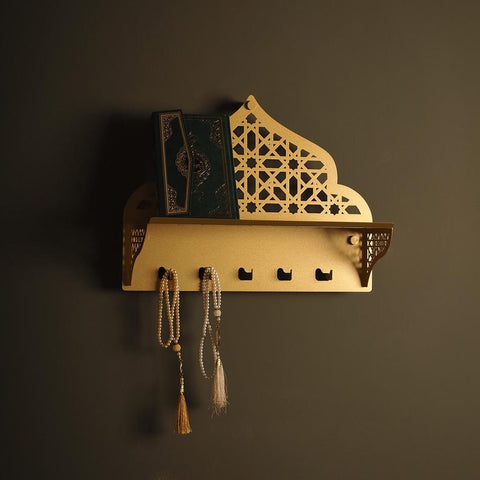 Luxury Metal Wall - Mounted Quran Shelf with Tasbih & Key Hooks - The Linen House