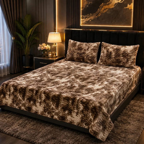 Luxury Mocha Marble Fleece Bedsheet - The Linen House