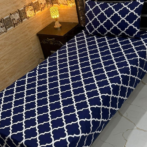 Luxury Navy Blue Geometric Print Bedsheet – Single Size (Pack of 2) - The Linen House