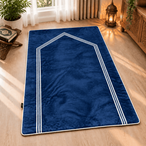 Luxury Navy Blue Velvet Prayer Mat - The Linen House