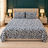 Luxury Navy Blue & White Leopard Spots Fleece Bedsheet Set - The Linen House