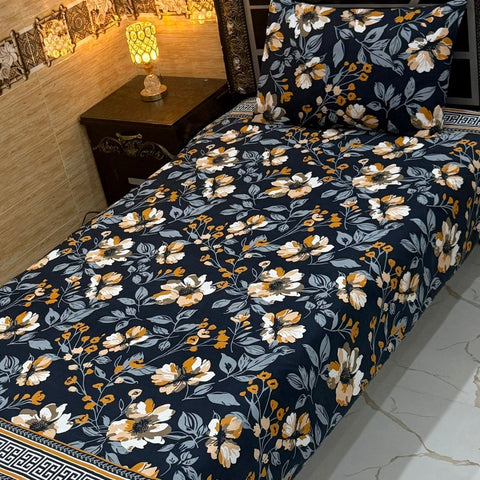 Luxury Navy Floral Print Bedsheet – Single Size (Pack of 2) - The Linen House