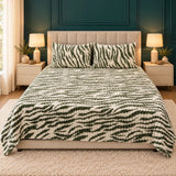 Luxury Olive Green & White Zebra Fleece Bedsheet Set - The Linen House