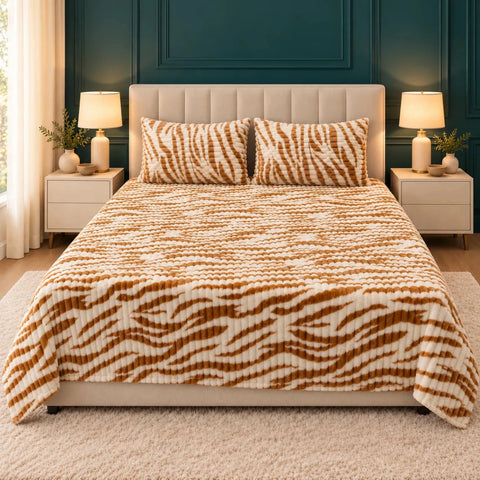 Luxury Orange & White Tiger Stripe Fleece Bedsheet Set - The Linen House