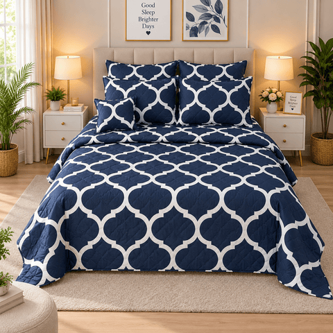 Luxury Pattern Printed Bedspread with Covers – 7 Pcs - The Linen House