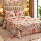 Luxury Peach Floral Printed Bed Sheet - The Linen House