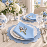 Luxury Plain Cotton Napkin with Wildflower Embroidery - The Linen House