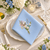 Luxury Plain Cotton Napkin with Wildflower Embroidery - The Linen House