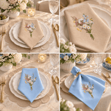 Luxury Plain Cotton Napkin with Wildflower Embroidery - The Linen House