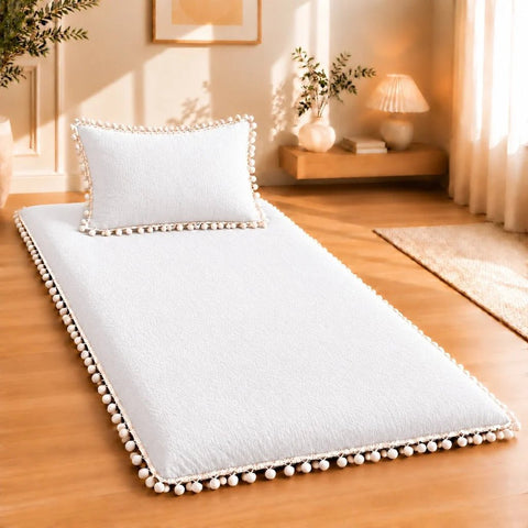 Luxury Pom Pom Lace Floor Mattress with Pillow Set - The Linen House