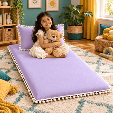 Luxury Pom Pom Lace Floor Mattress with Pillow Set - The Linen House