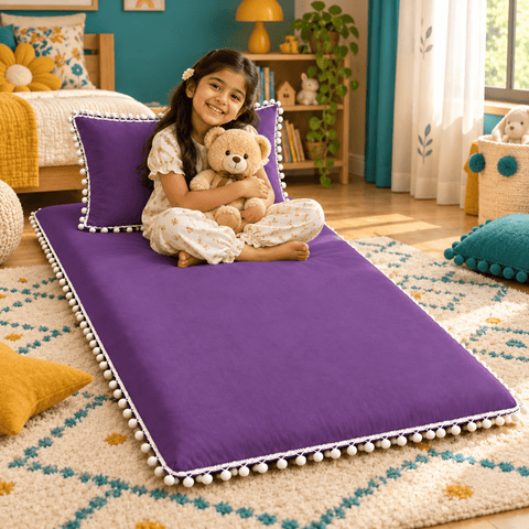 Luxury Pom Pom Lace Floor Mattress with Pillow Set - The Linen House
