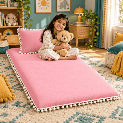 Luxury Pom Pom Lace Floor Mattress with Pillow Set - The Linen House