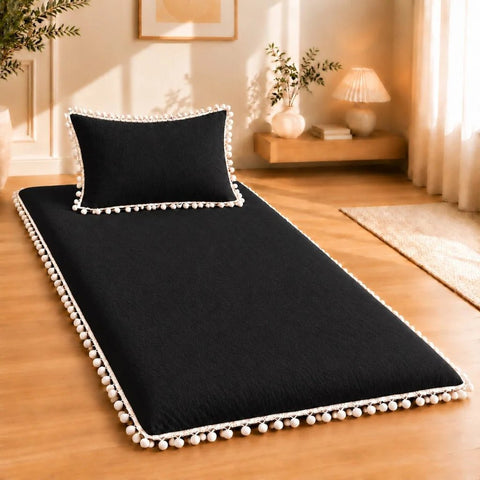Luxury Pom Pom Lace Floor Mattress with Pillow Set - The Linen House