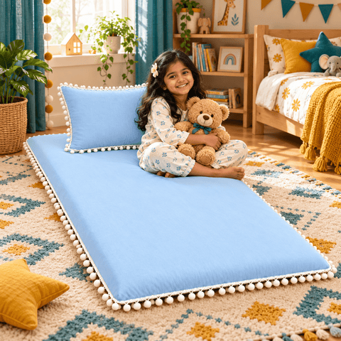 Luxury Pom Pom Lace Floor Mattress with Pillow Set - The Linen House