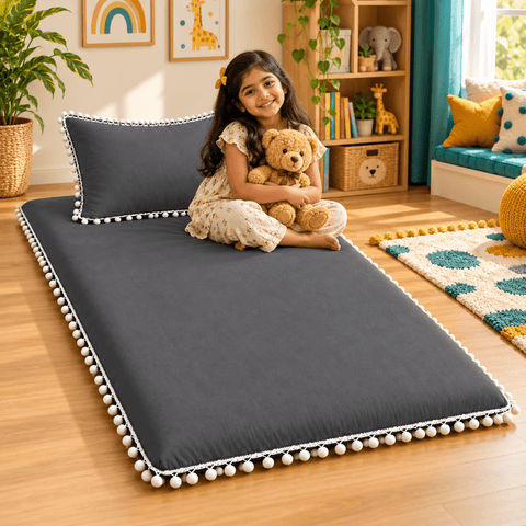 Luxury Pom Pom Lace Floor Mattress with Pillow Set - The Linen House