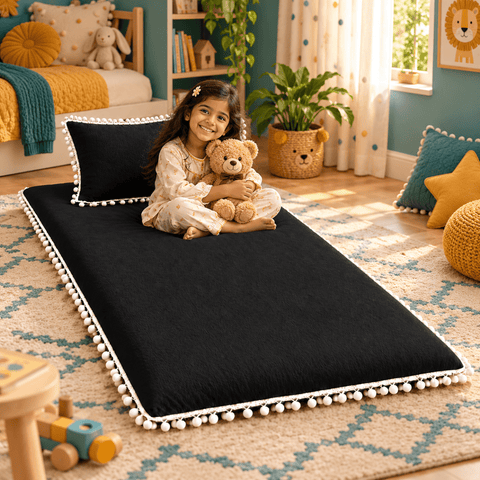 Luxury Pom Pom Lace Floor Mattress with Pillow Set - The Linen House