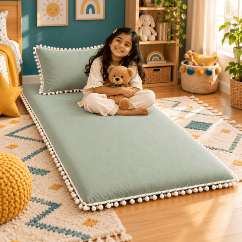 Luxury Pom Pom Lace Floor Mattress with Pillow Set - The Linen House