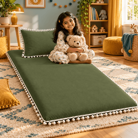 Luxury Pom Pom Lace Floor Mattress with Pillow Set - The Linen House