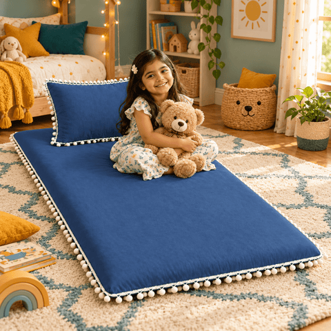 Luxury Pom Pom Lace Floor Mattress with Pillow Set - The Linen House