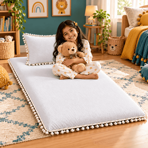 Luxury Pom Pom Lace Floor Mattress with Pillow Set - The Linen House