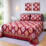 Luxury Red & Gold Royal Pattern Printed Bedsheet (3pcs) - The Linen House