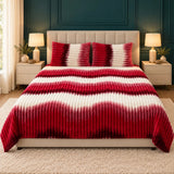 Luxury Red & White Stripe Fleece Bedsheet Set - The Linen House