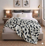 Luxury Reversible Faux Fur Throw Blanket – Black & White Animal Print Pattern - The Linen House