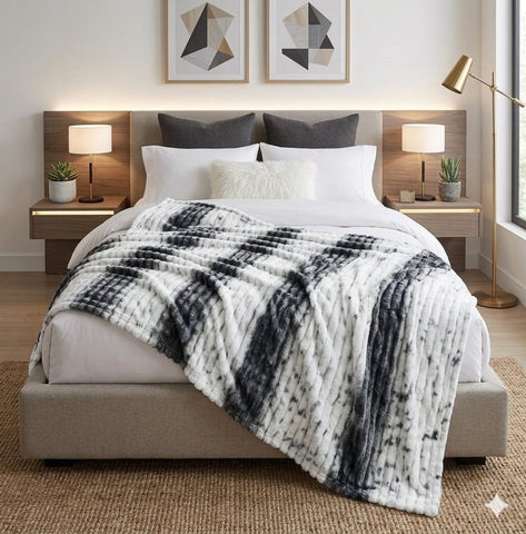 Luxury Reversible Faux Fur Throw Blanket – Black & White Pattern - The Linen House