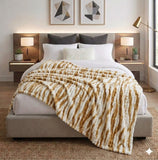 Luxury Reversible Faux Fur Throw Blanket – Camel & White Pattern - The Linen House