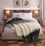 Luxury Reversible Faux Fur Throw Blanket – Grey, Cream & Black Gradient Pattern - The Linen House