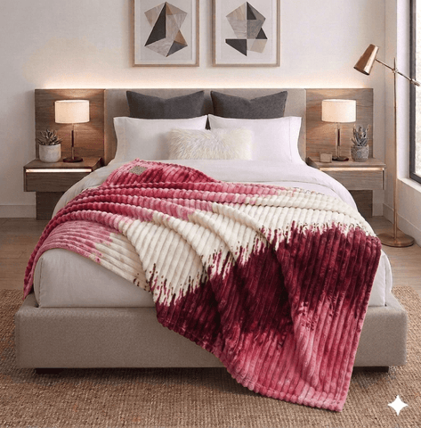 Luxury Reversible Faux Fur Throw Blanket – Pink, Cream & Burgundy Gradient Pattern - The Linen House