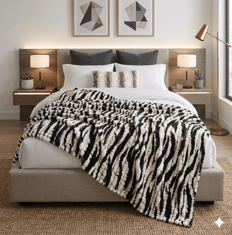 Luxury Reversible Faux Fur Throw Blanket – Zebra Stripe Pattern - The Linen House
