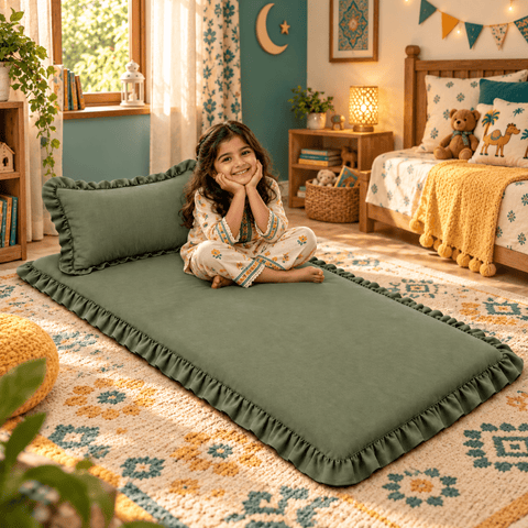 Luxury Ruffled Floor Mattress with Pillow - The Linen House