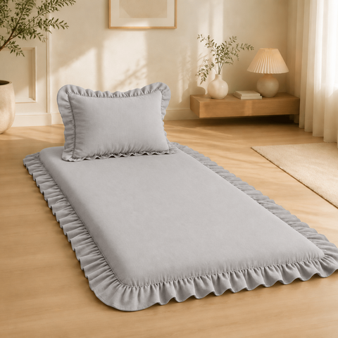 Luxury Ruffled Floor Mattress with Pillow - The Linen House